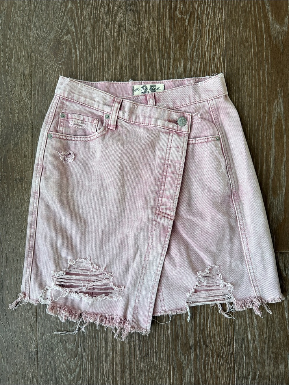 Free People Distressed Denim Wrap Skirt